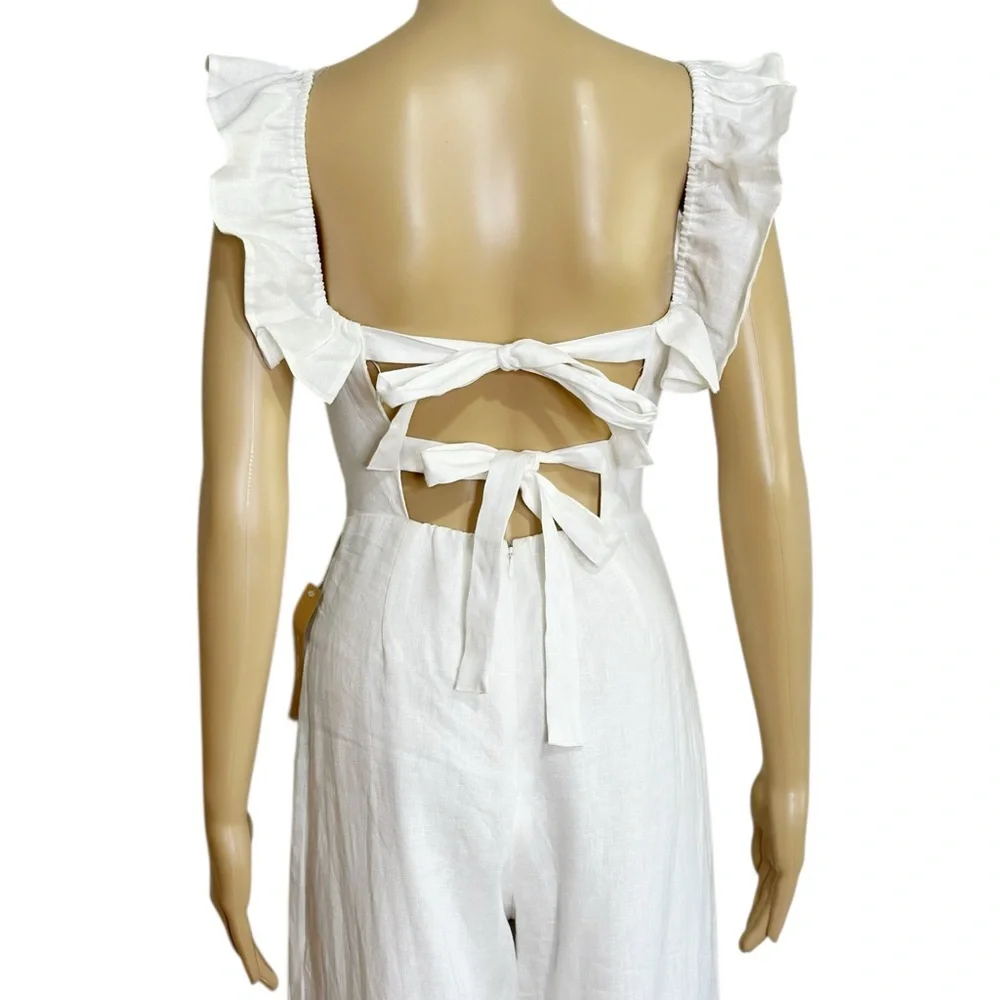 REFORMATION Juniper Wide Leg Linen Jumpsuit, White, 2 (US) - Picture 7 of 9